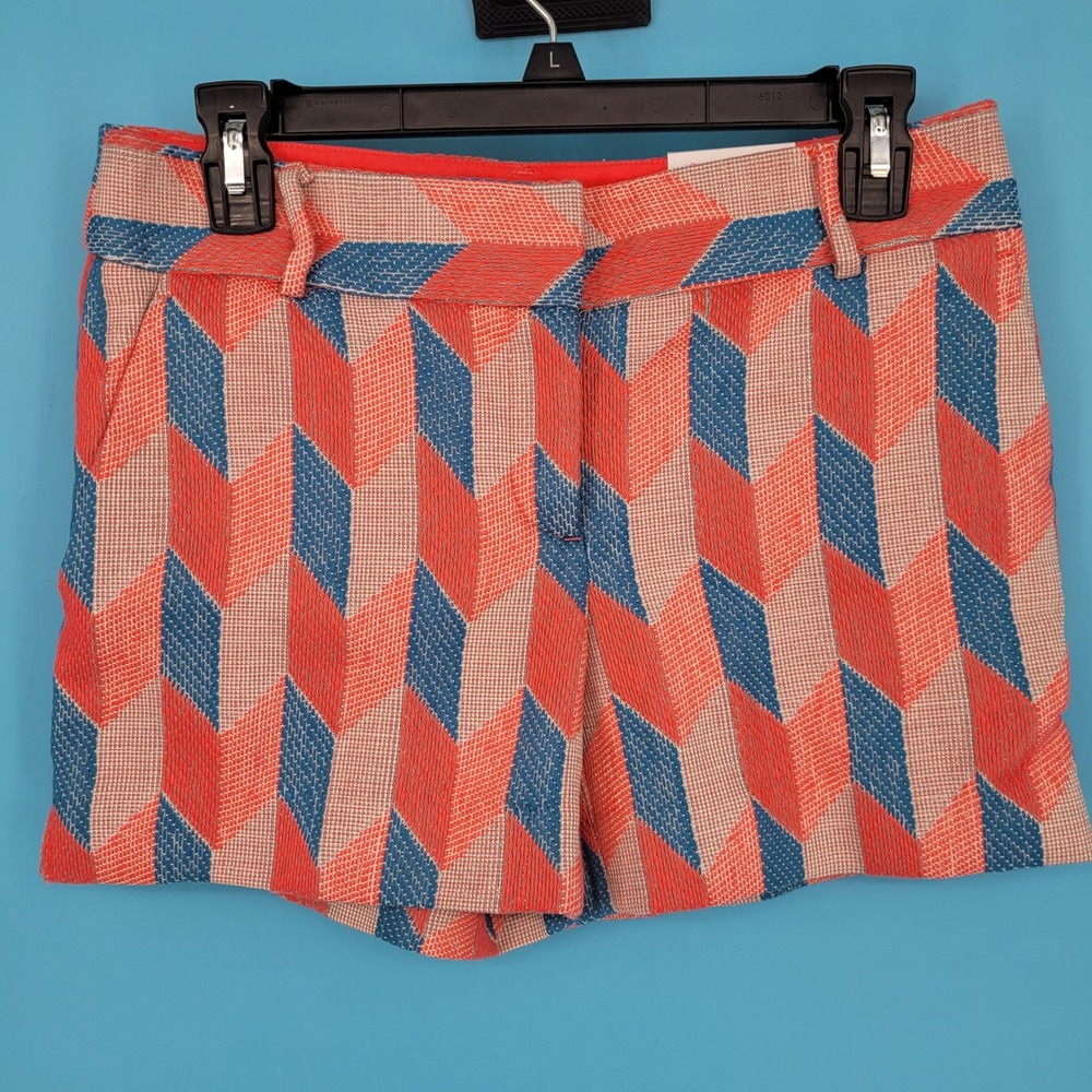 NWT LOFT The Riviera Shorts 4" Pink Blue Metallic Chevron Jacquard Size 0 new
